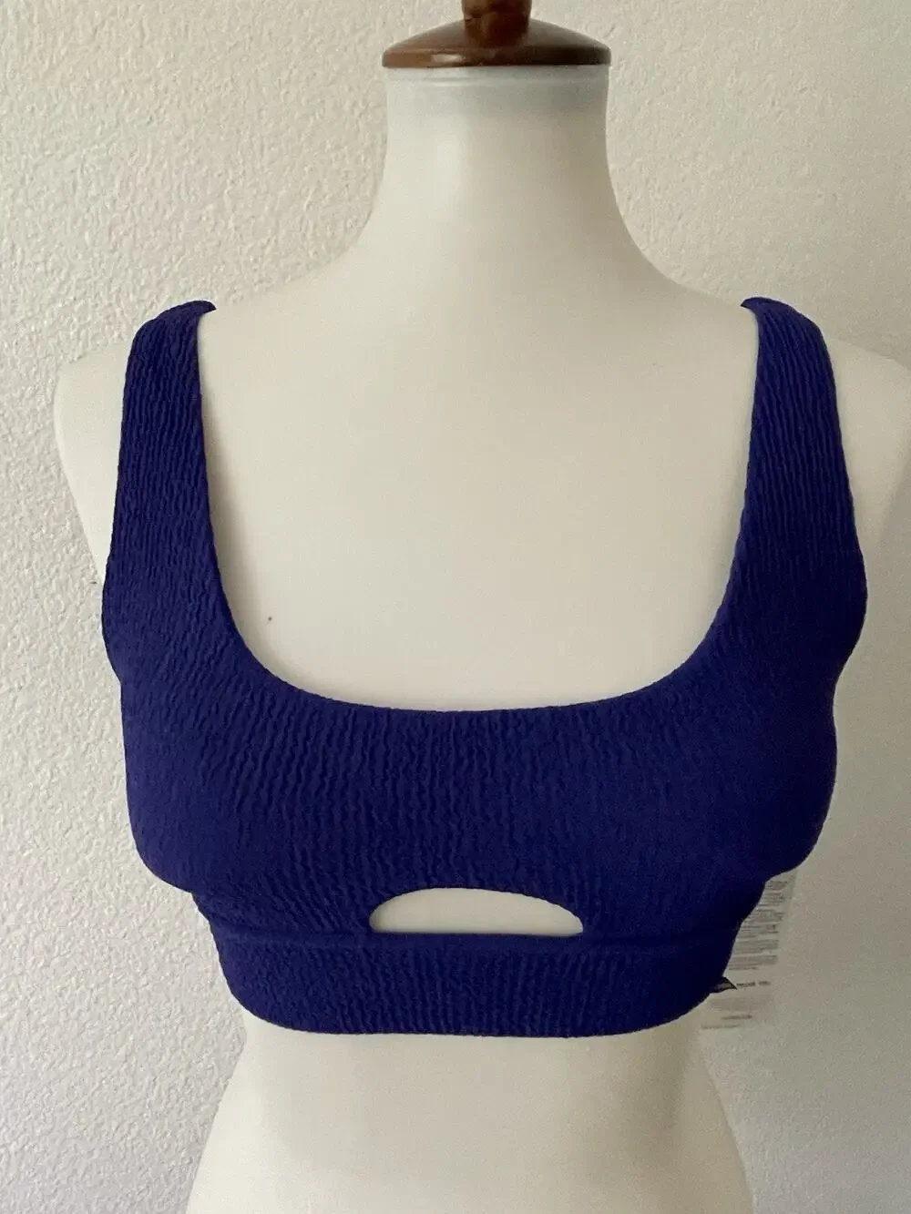 Calia Swim Bikini Top Keyhole Cut Out Textured Swimwear Indigo